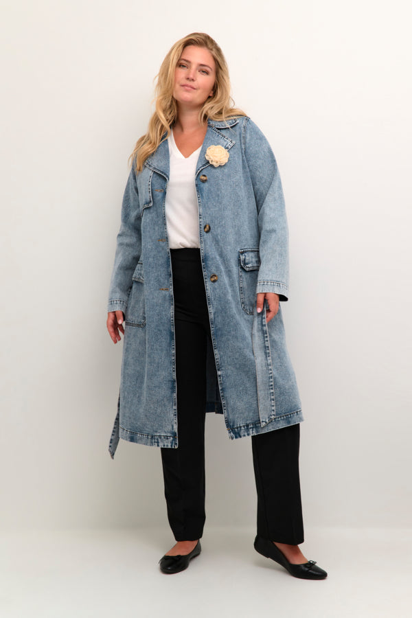 KCsina Denim Trenchcoat Washed Blue Denim