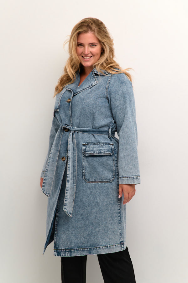 KCsina Denim Trenchcoat Washed Blue Denim