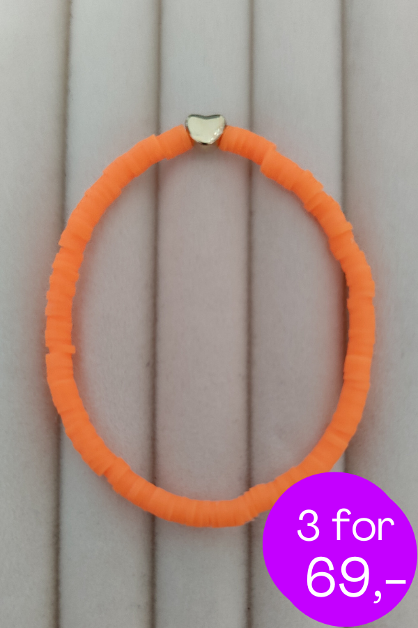 Heishi armbånd med hjerte Orange