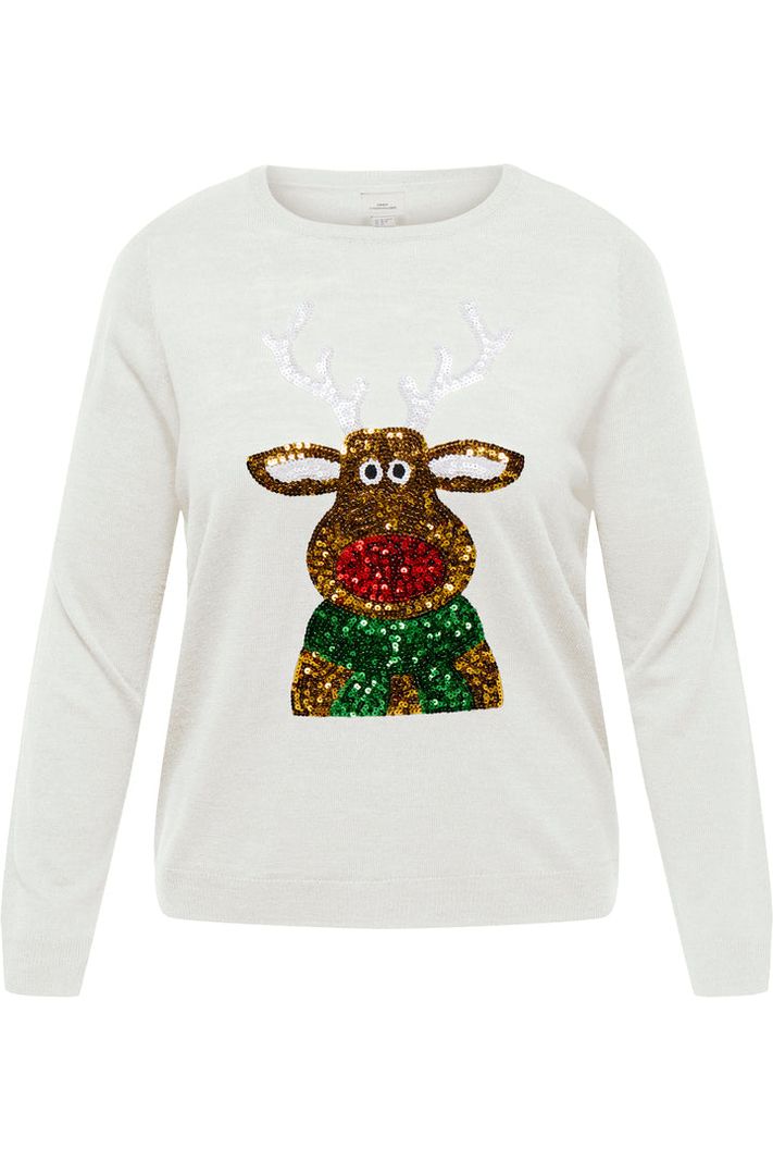 CARXMAS Pullover Paillet Rensdyr Råhvid