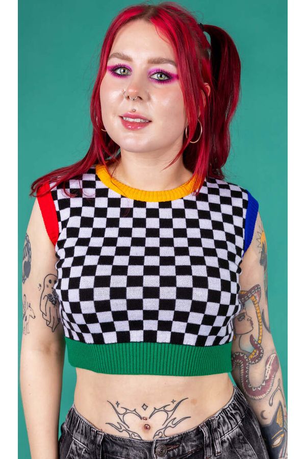 Strikvest Cropped Colour Block Checkerboard