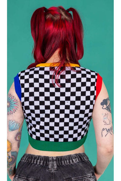 Strikvest Cropped Colour Block Checkerboard