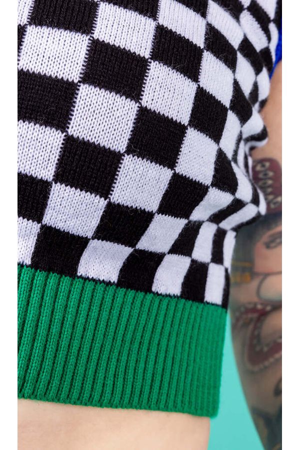 Strikvest Cropped Colour Block Checkerboard