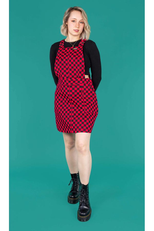 Pinafore Dress Black & Viva Magenta Checkerboard