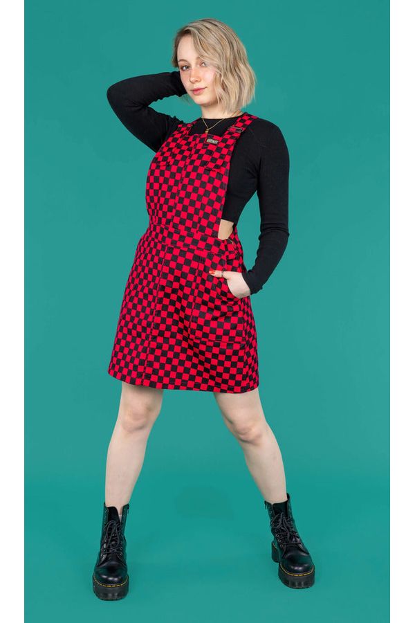 Pinafore Dress Black & Viva Magenta Checkerboard