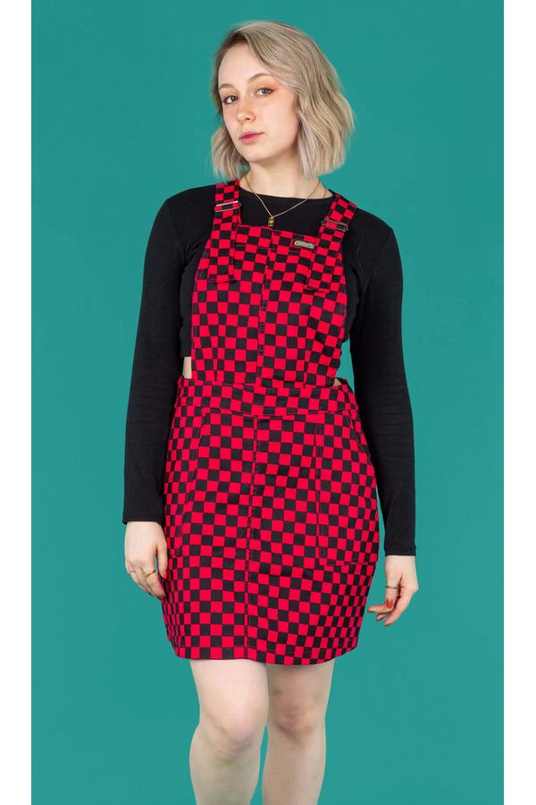 Pinafore Dress Black & Viva Magenta Checkerboard