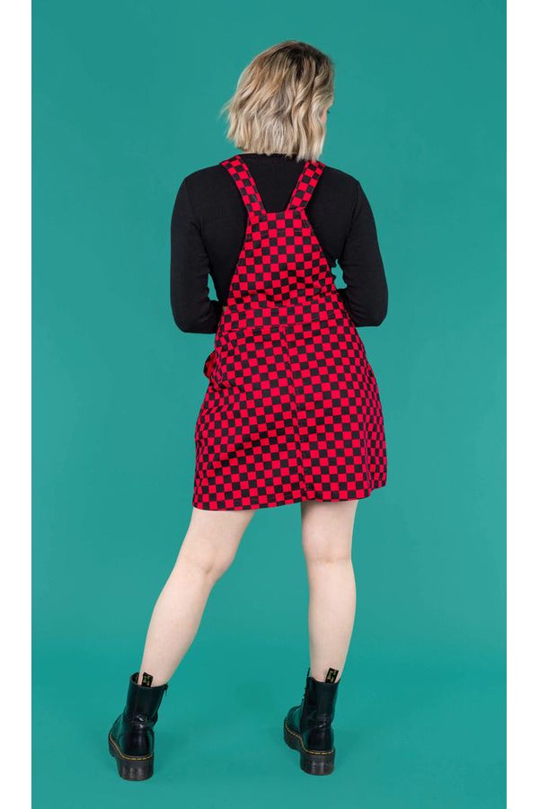 Pinafore Dress Black & Viva Magenta Checkerboard