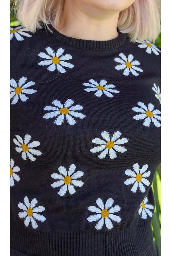 Cropped Pullover Daisy Sort m/marguerit