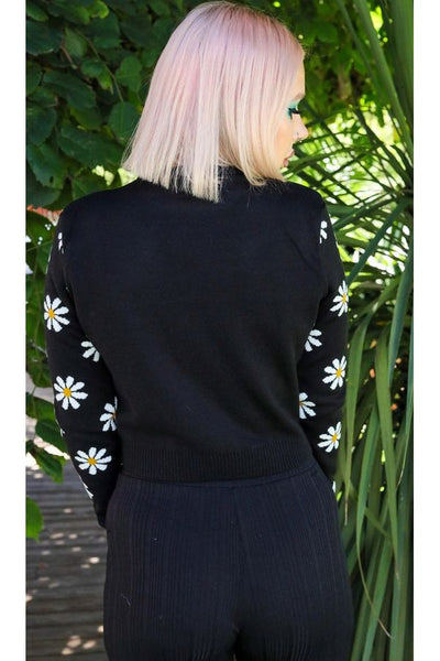 Cropped Pullover Daisy Sort m/marguerit