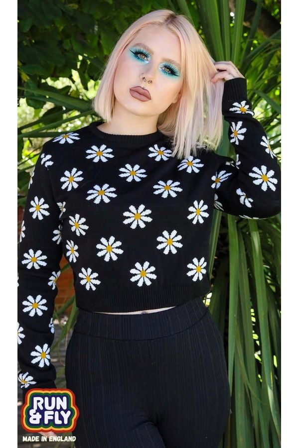 Cropped Pullover Daisy Sort m/marguerit