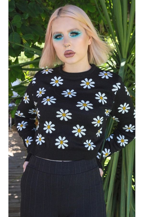 Cropped Pullover Daisy Sort m/marguerit