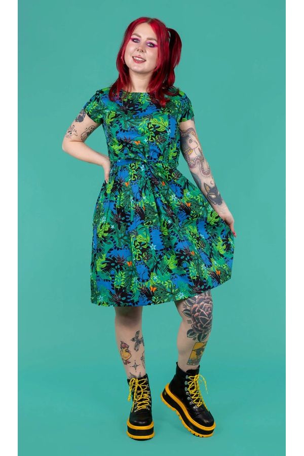 Jungle Cats Tea Dress Grøn/Blå