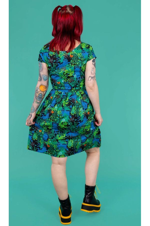 Jungle Cats Tea Dress Grøn/Blå