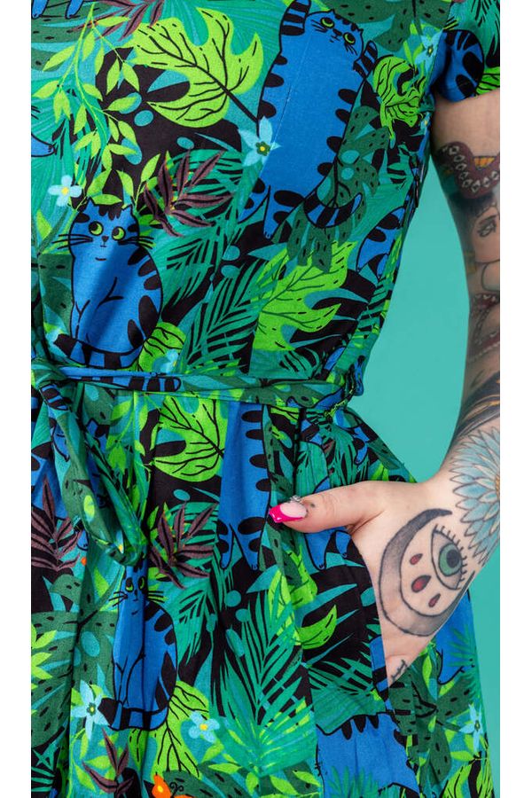 Jungle Cats Tea Dress Grøn/Blå