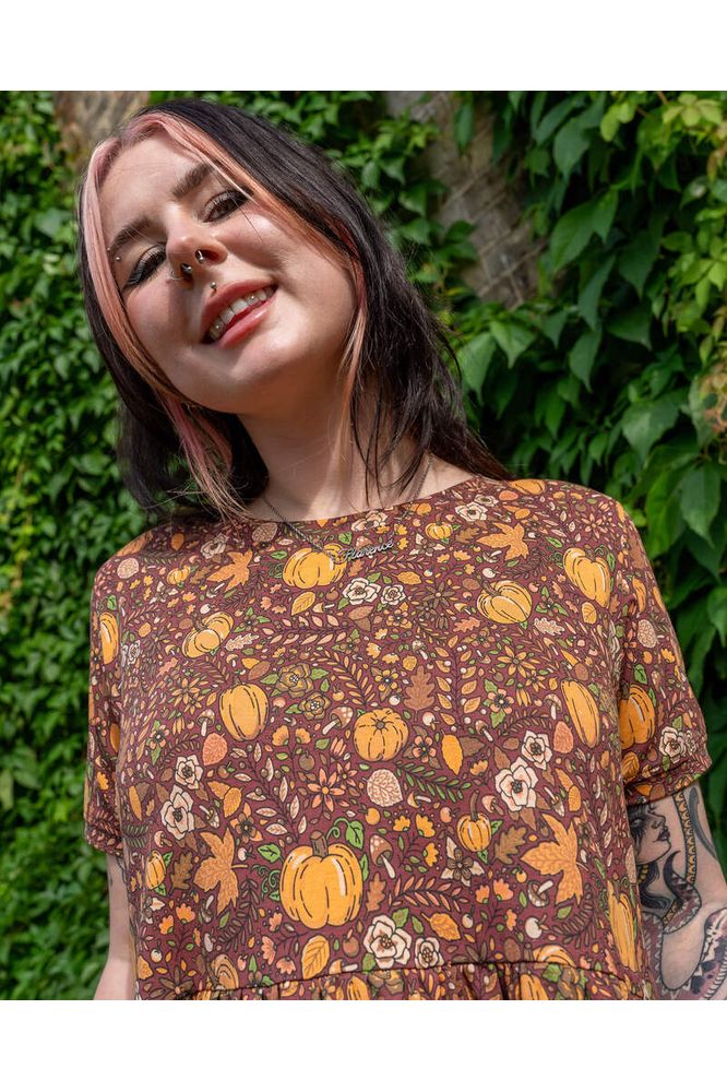 Halloween: Oversized Jerseykjole Autumn Pumpkin Brun/Orange