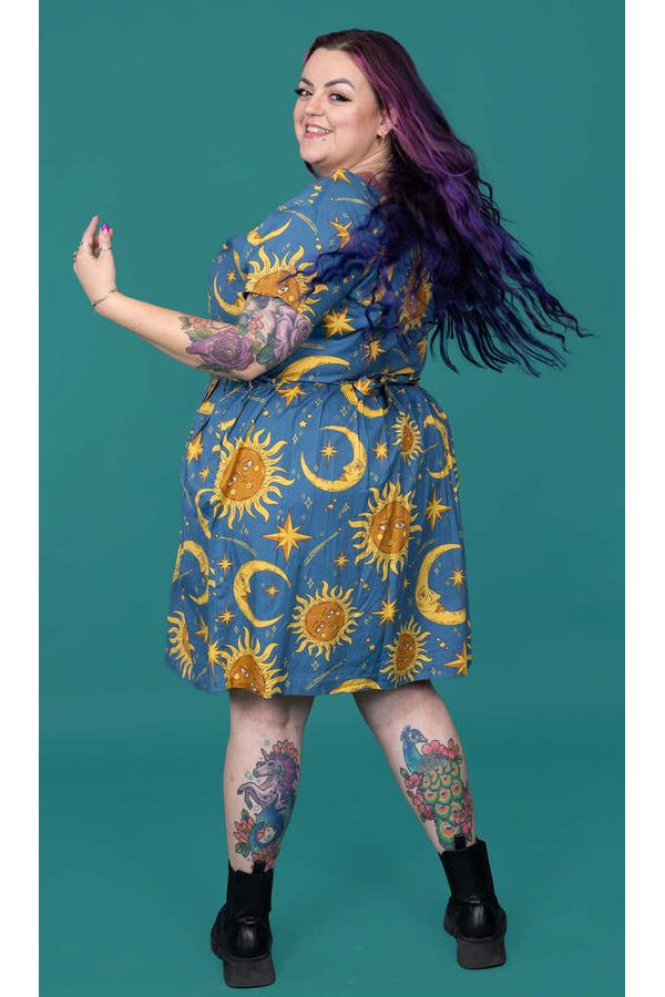 Celestial Sun & Moon Tea Dress Blå/Gul