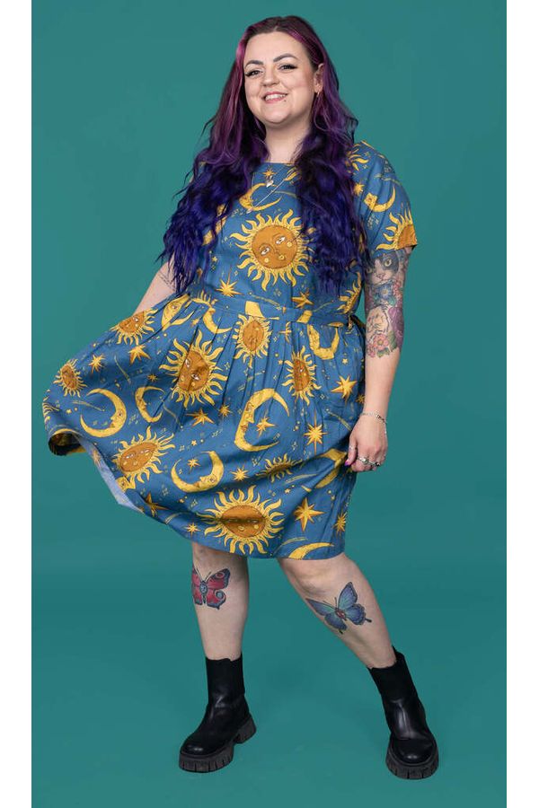 Celestial Sun & Moon Tea Dress Blå/Gul