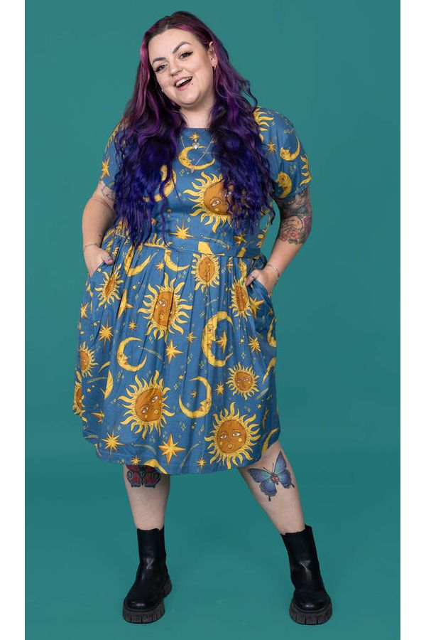 Celestial Sun & Moon Tea Dress Blå/Gul