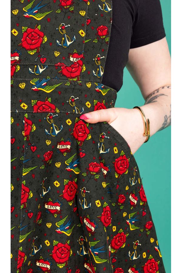 Flared Pinafore Dress Retro Old School Tattoo